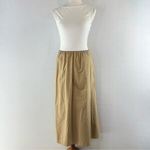GAP Mixed Khaki & White Boatneck Pull-On Cotton Sleeveless Midi Dress